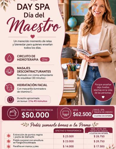 Day Spa Día del Maestro – Circuito de Hidroterapia, Masaje e Hidratación Facial