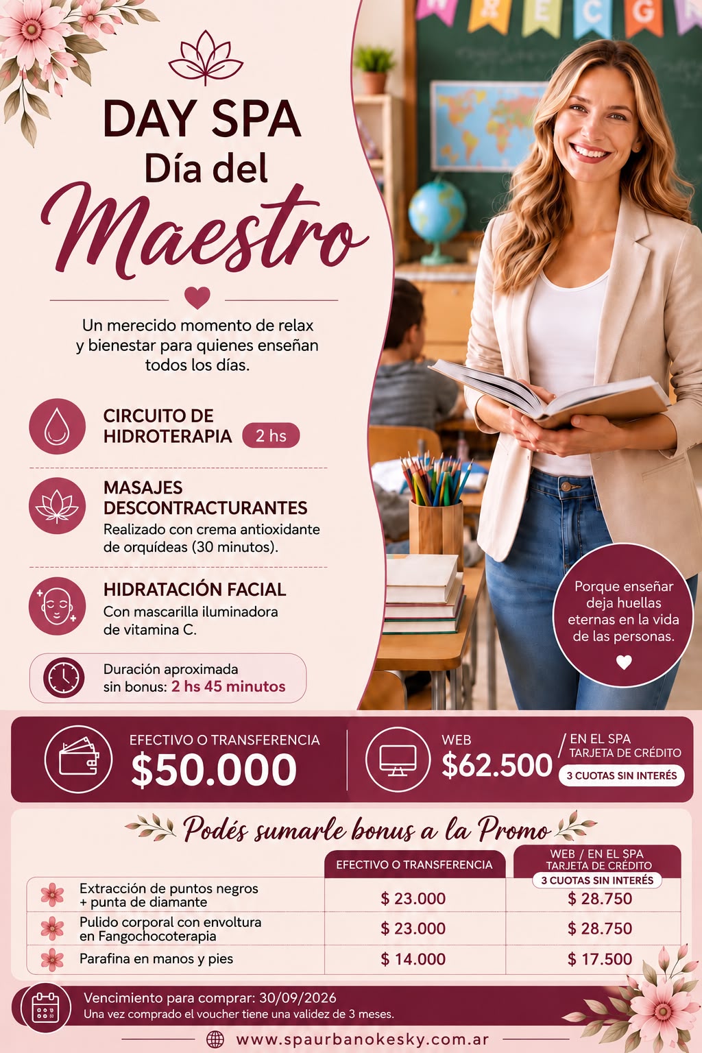Day Spa Día del Maestro – Circuito de Hidroterapia, Masaje e Hidratación Facial